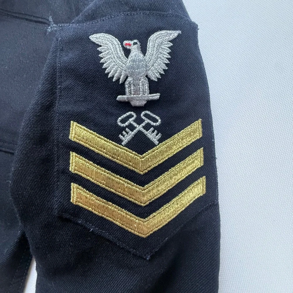 Vintage US Navy Black Wool Sailor Jumper Crackerjack Top Eagle Rating Badge‎ 38R
